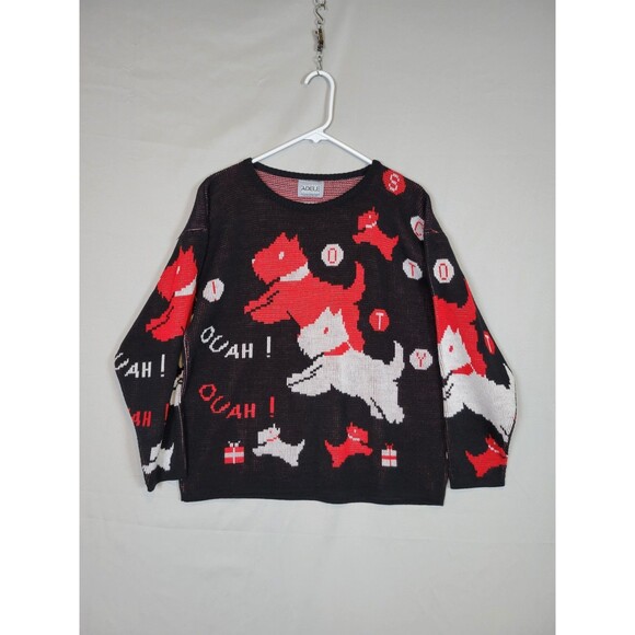 Vintage 90s Adele Knitwear Scotty Dog Sweater Womens Large Whimsical Fun Novelty - Picture 1 of 7